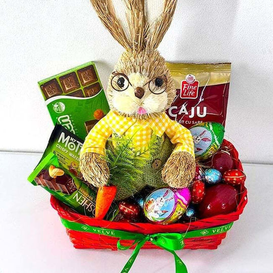 Cutie Surpriză Pascal Iepuraș Decorativ Din Paie Ouă Decorative Din Lemn Ouă De Ciocolată Ciocolată Schogetten 100g Wafer My Motto 30g Ciocolată Roshen 29g Caju 50g