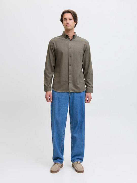 Long-sleeved Flannel Shirt Khaki