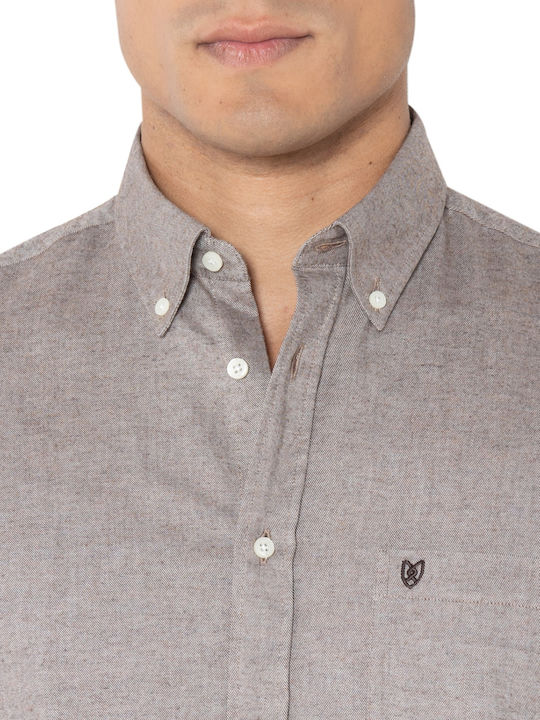 Long-sleeved Flannel Shirt Beige