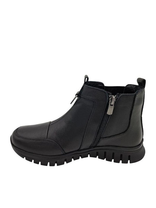 Leder Stiefeletten Damen mit Pelz Schwarz