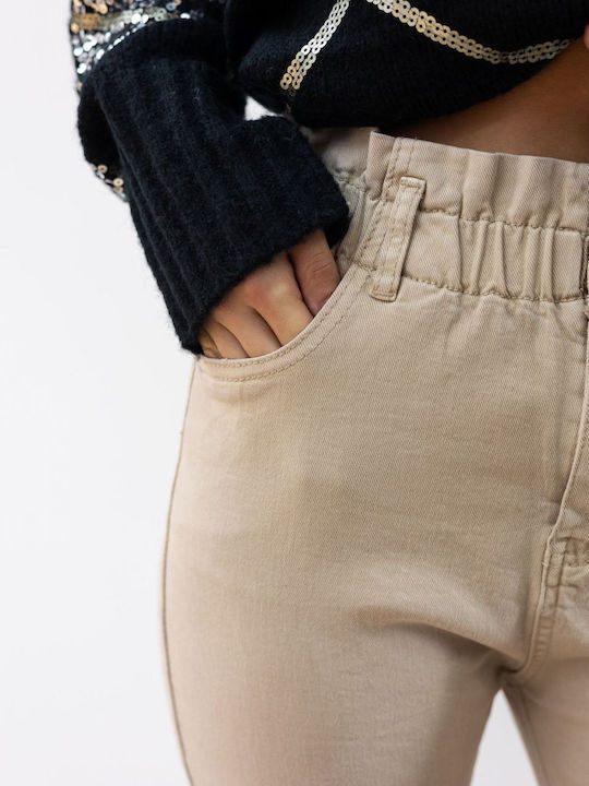 High Waist Women's Jean Trousers Beige