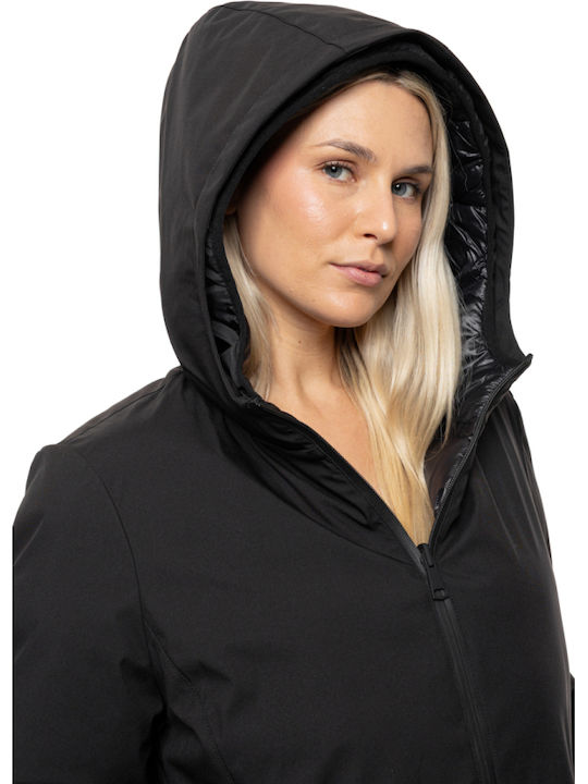 Women's Black Coat with Hood