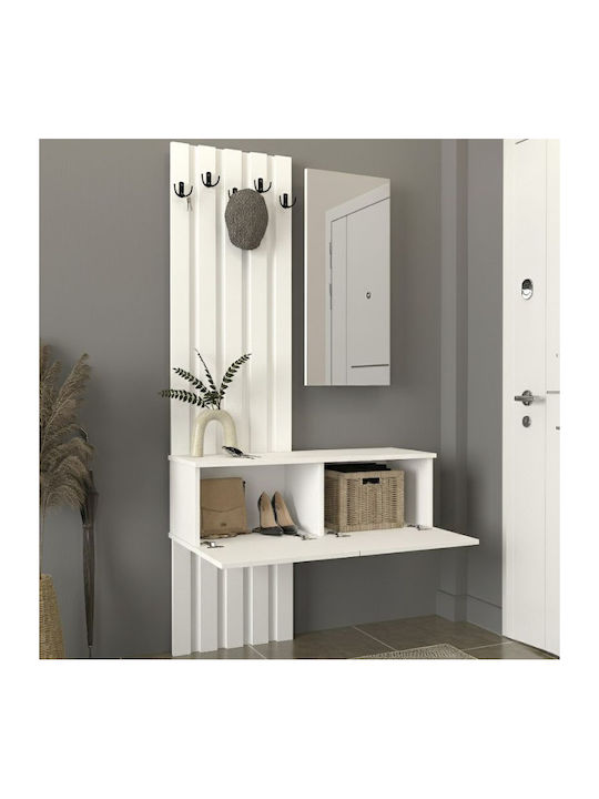 Eingangsmöbel mit Spiegel & Garderobe White 100x35x196.7cm