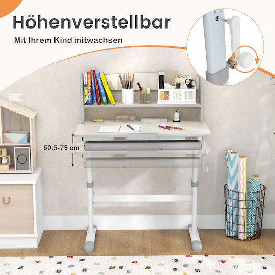 Kinder Schreibtisch aus Melamin in Grau 80x51x81,5-104cm