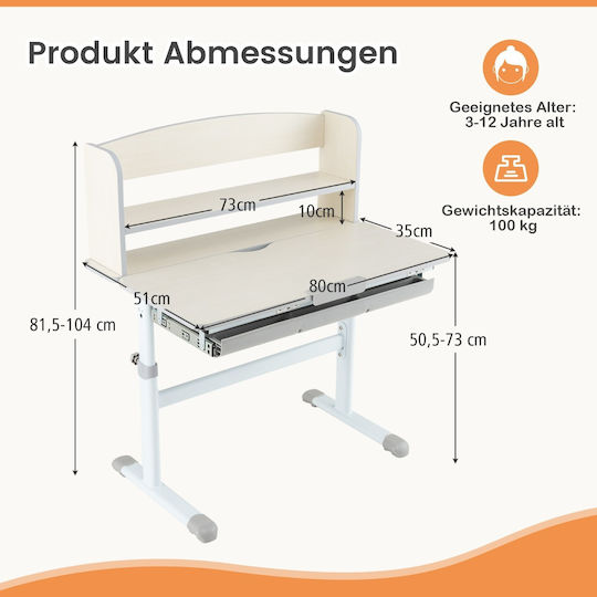 Kinder Schreibtisch aus Melamin in Grau 80x51x81,5-104cm