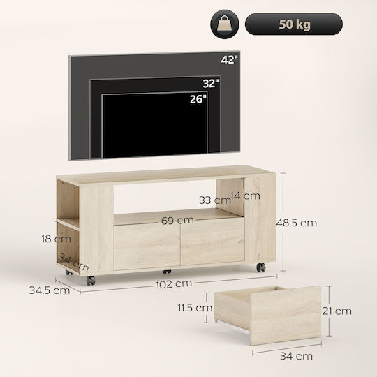 Έπιπλο Τηλεόρασης με Ρόδες Ξύλο Μ102xΠ34.5xΥ48.5cm