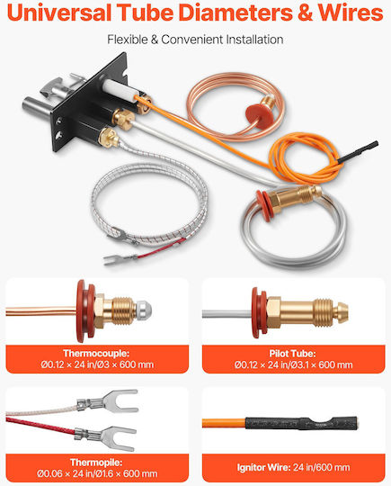 Vevor Gas Pilot Assembly Oe 485-510a 4021-736 2103-010 Gas Fireplace Pilot Assembly Kit Natural Gas Ignition Replacement Compatible Models Quadra-fire Heat & Glo Heatilator Black