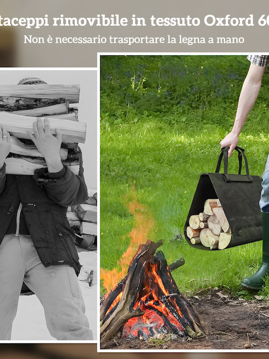 Outsunny Εξωτερική Εσωτερική Ξυλοθήκη Ατσάλι Τσάντα Μεταφοράς Ύφασμα Oxford 600d 49x34x44 Cm Μαύρο 842-355v00bk
