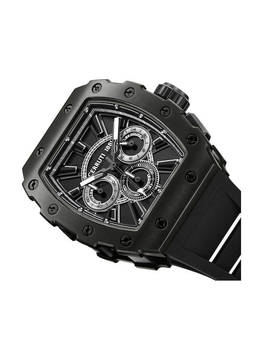 Men's Watch Chronograph Battery with Black Rubber Strap