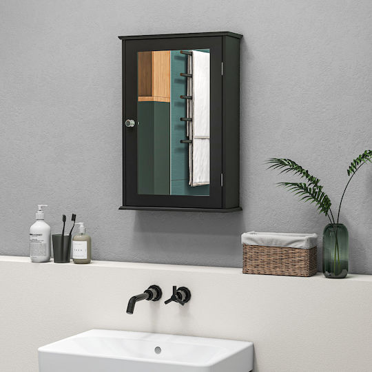 Kleankin Rectangular Bathroom Mirror Touch from MDF with Shelf & Cabinet 41x14cm Black