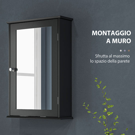 Kleankin Rectangular Bathroom Mirror Touch from MDF with Shelf & Cabinet 41x14cm Black