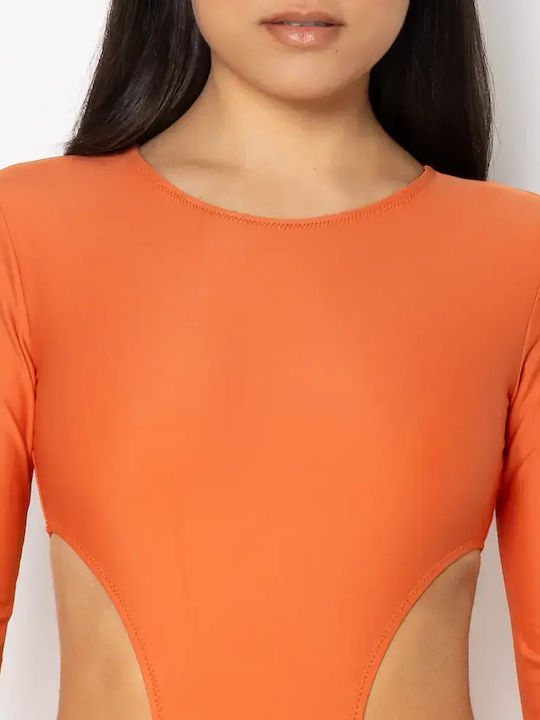 One Piece Swimsuit With Zipper Orange
