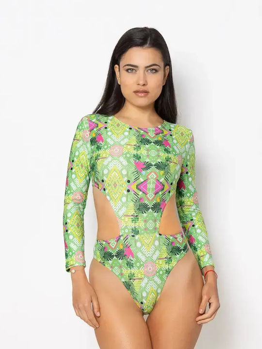 One Piece Swimsuit With Zipper Green