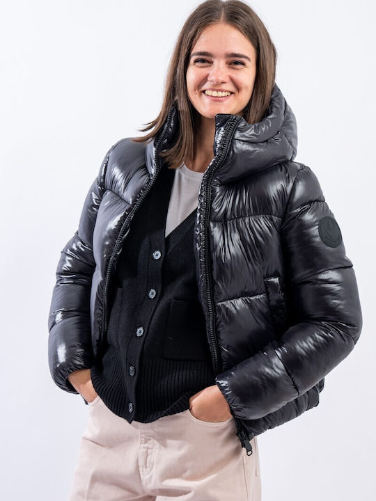 Women's Long Puffer Jacket Waterproof and Windproof for Winter with Hood Black