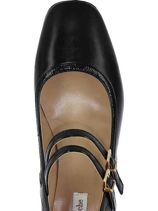 Leather Black Medium Heels