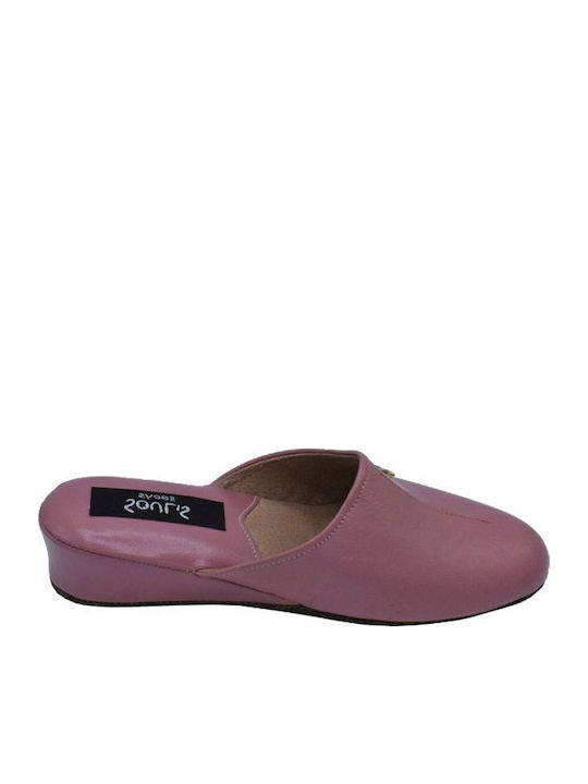 Leather Winter Women's Slippers Blue