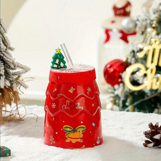 ecarla Ornament de masă de Crăciun Cană De sticlă Roșu