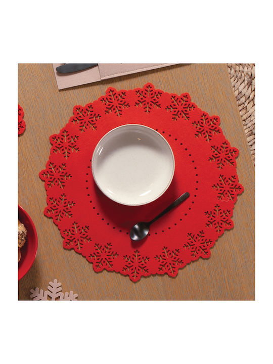 Nef-Nef Homeware Snow Christmas Placemats Fabric Red D38cm.