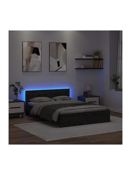 Bed Queen Wooden Black Beech with Slats for Mattress 160x200cm
