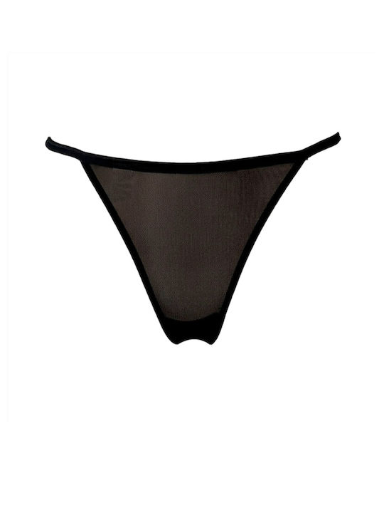 Γυναικείο String με Δαντέλα Μαύρο