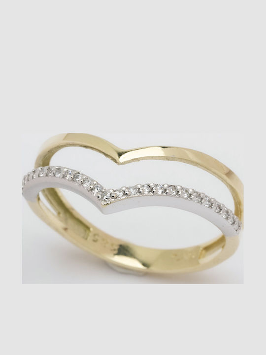Lunaorocreations Women's Ring V Zircon Stones Yellow Gold 14K
