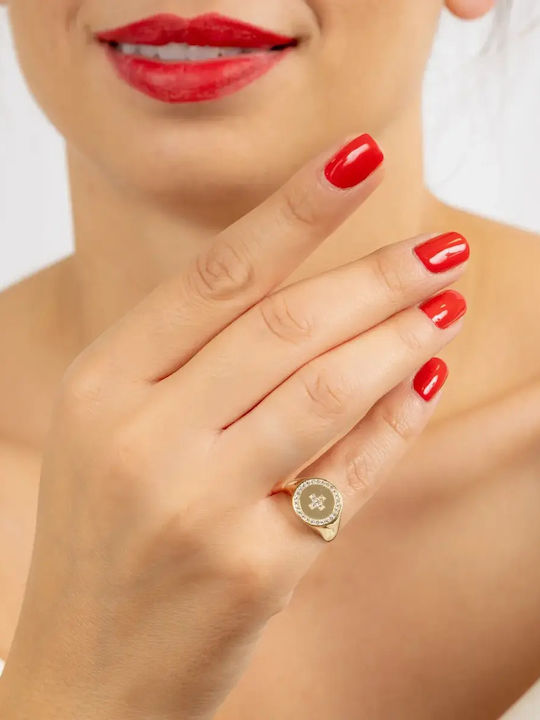 Damen Chevalier Ring mit Zirkonia aus Gold 9K