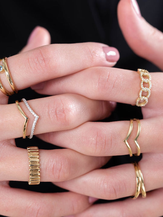 Lunaorocreations Damenring V Zirkon Steine Gelbes Gold 14k