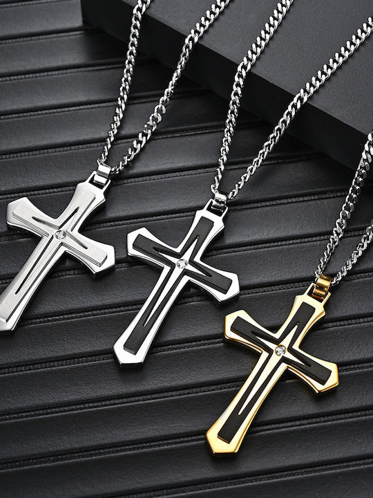 Legend Accessories Ανδρικός Σταυρός από Ατσάλι με Αλυσίδα