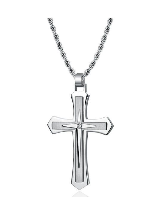 Legend Accessories Ανδρικός Σταυρός από Ατσάλι με Αλυσίδα