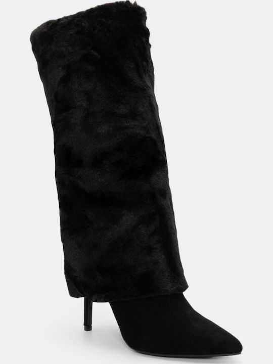 Damenstiefel mit hohem Absatz & Gummizug Schwarz
