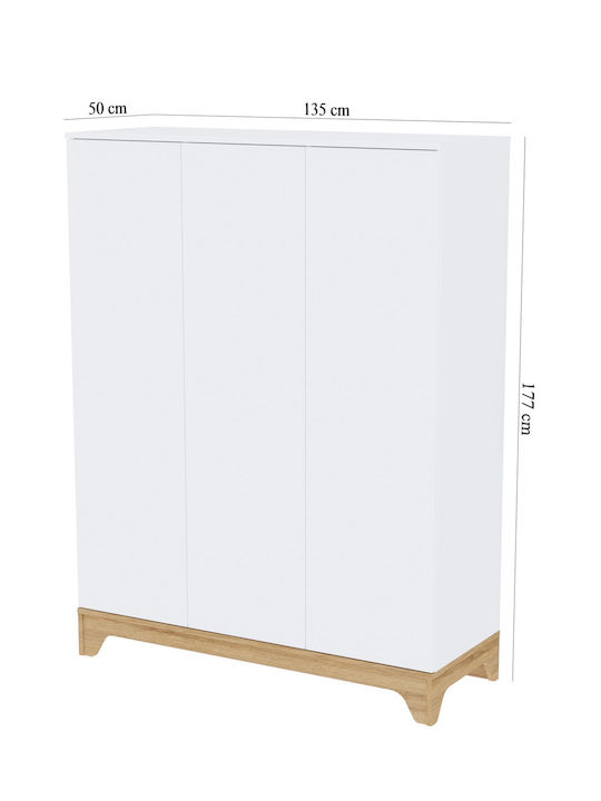 Τρίφυλλη Ντουλάπα Λευκή 135x50x177cm Τρίφυλλη Ντουλάπα Λευκή 135x50x177cm
