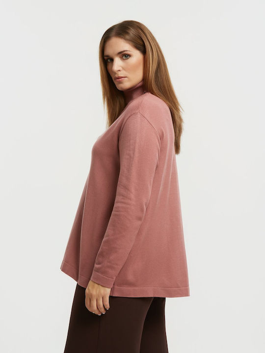 Bluze Damă Pulover Mânecă Lungă Cu Guler Înalt Roz 0000.5539.1.NETTO-orchid