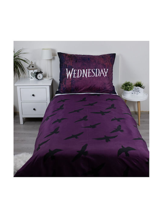 Wednesday Set Kids Duvet Cover Single with Pillowcase Purple 140x200cm