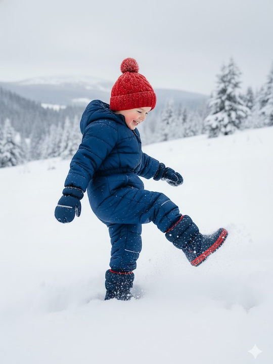 Winter Puff Anatomical Kids Snow Boots Navy Blue