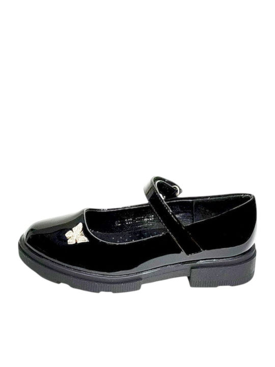 Kids Anatomic Ballerinas with Hoop & Loop Closure Black