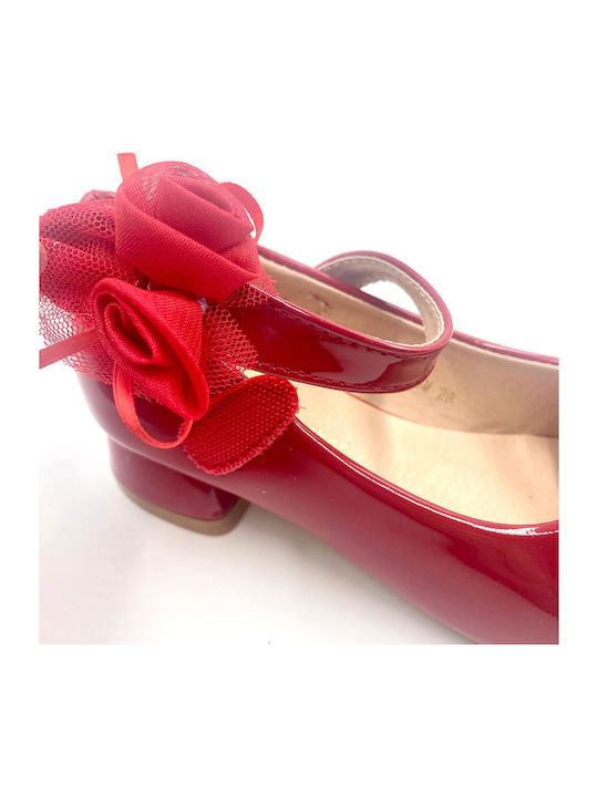 Kids Patent Leather Ballerinas with Hoop & Loop Closure Red