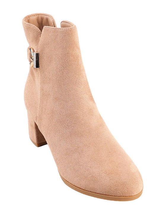 Suede Women's Ankle Boots Beige