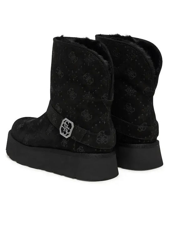 Dolsay Suede Γυναικεία Μποτάκια Αστραγάλου με Γούνα Μαύρα