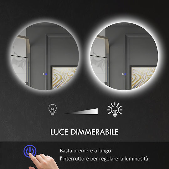 Kleankin Round Bathroom Mirror Led Touch made of Plastic 60x60cm White
