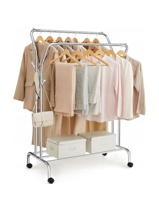 Leobert Wheeled Floor Garment Rack made of Metal Silver 103.5x52.5x155cm