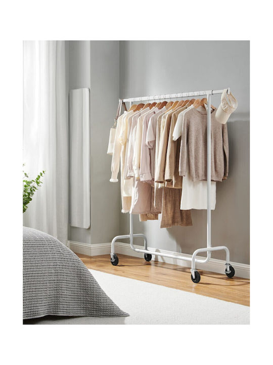 Leobert Wheeled Floor Garment Rack made of Metal White 150x45x160cm