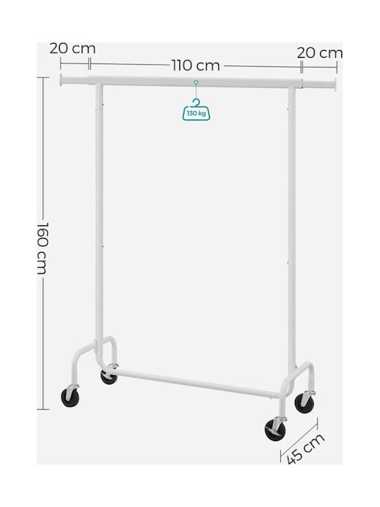 Leobert Wheeled Floor Garment Rack made of Metal White 150x45x160cm