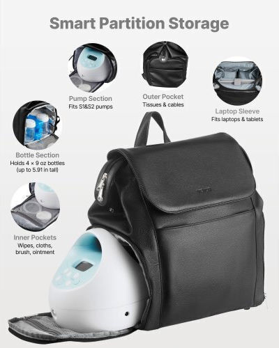 Rucsac Pentru Pompa de Sân Vevor Geantă Pentru Alăptare Pachet Cu Gheață Potrivită S1/s2 Accesorii Pentru Pompare & Depozitare Lapte Matern Husă Portabilă Pentru Pompă Muncă Călătorii Utilizare Familială Negru