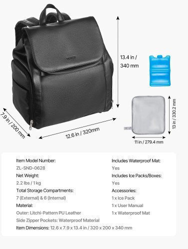 Rucsac Pentru Pompa de Sân Vevor Geantă Pentru Alăptare Pachet Cu Gheață Potrivită S1/s2 Accesorii Pentru Pompare & Depozitare Lapte Matern Husă Portabilă Pentru Pompă Muncă Călătorii Utilizare Familială Negru