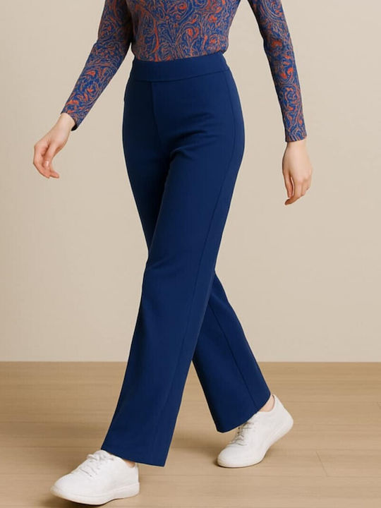 Damen Hoch tailliert Stoff Hose mit Gummizug Blue