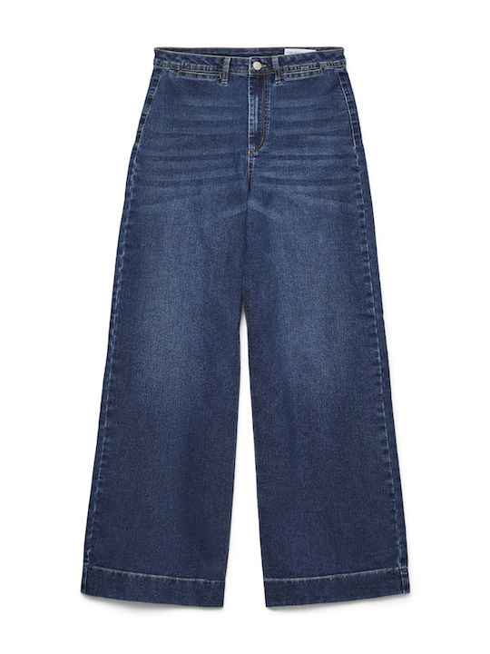 Talie înaltă Blugi de damă cu croială largă Denim albastru închis
