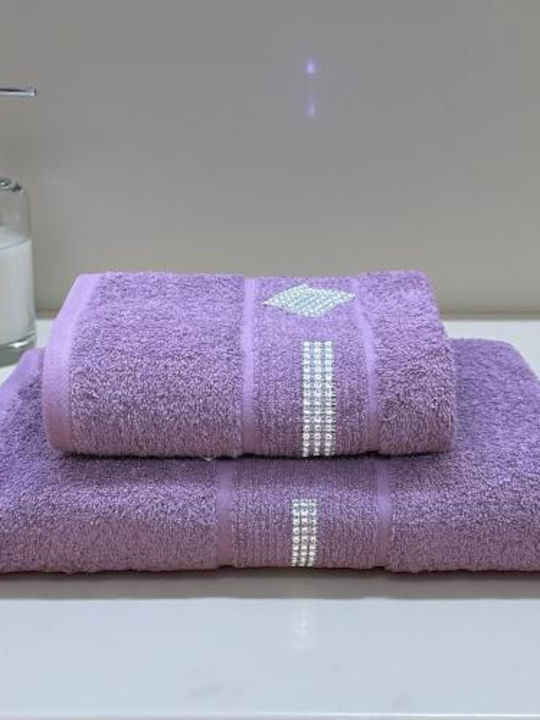 Linea Home Σετ Πετσέτες Μπάνιου 2τμχ Diamond Λεβάντα Βάρους 500gr/m²