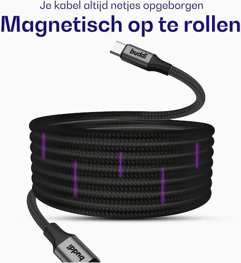 Buddi Flex Magnetic USB 2.0 Cable USB-C male - USB-C 60W Black 2m