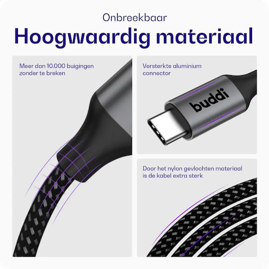 Buddi Flex Magnetic USB 2.0 Cable USB-C male - USB-C 60W Black 2m