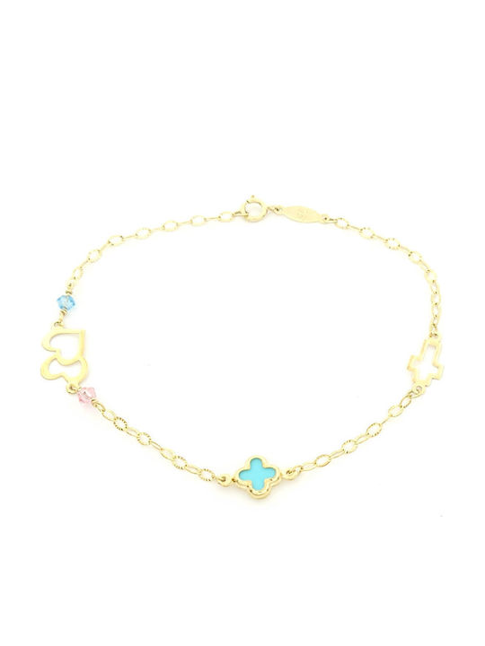 Kids Bracelet from Gold 9K with Σταυρό & Heart